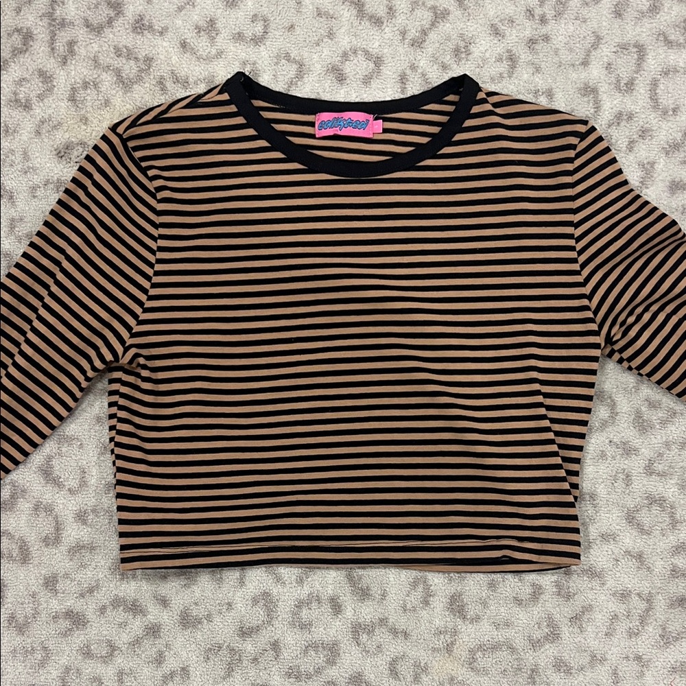 Edikted Black and Brown Striped Top